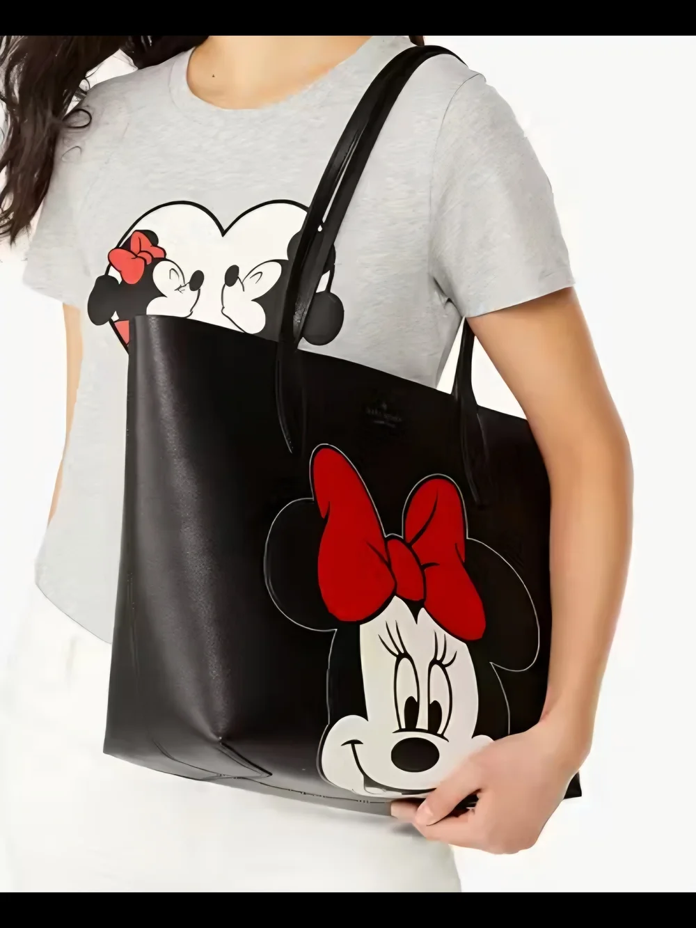 kate spade Kids Black Tote with Pink Minnie Bow Graphic